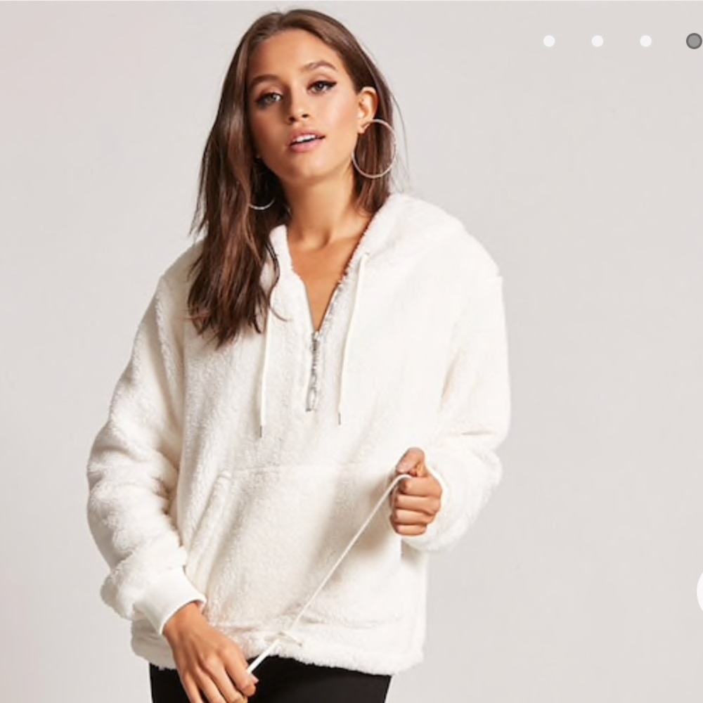 Forever 21 Plush Faux Fur Shearling Zip Hoodie